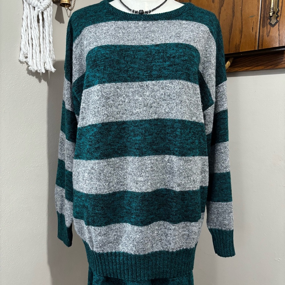 Vintage 90s Kate Collins Skirt Striped Dolman Sweater Size Medium 2pc Set - Picture 3 of 10